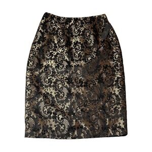 Worthington Skirt Women 10 Black Gold‎ Floral Lace Formal Holiday Party NEW